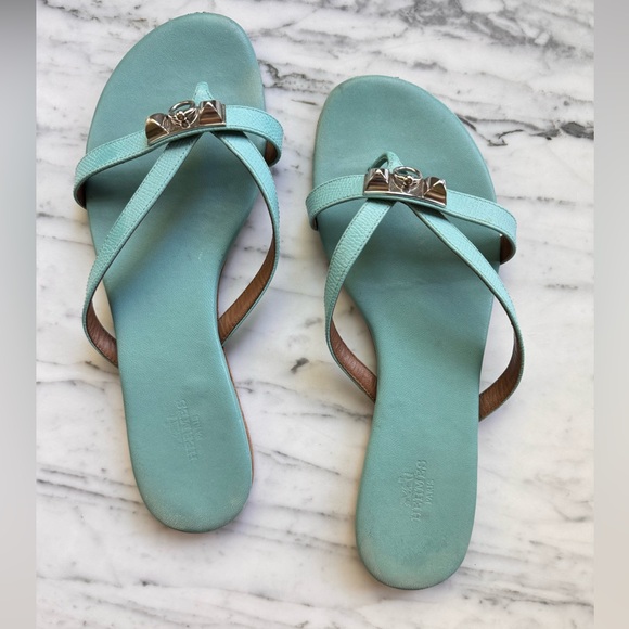 Hermes Epsom Corfou Sandals Bleu Atoll size 38 - Picture 3 of 7